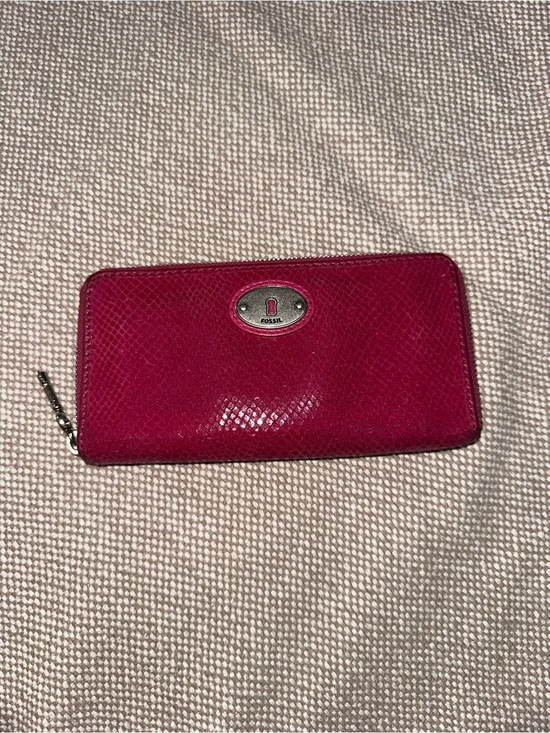Fossil Handbags - FOSSIL Snakeskin Embossed Pink Leather Zip Around Clutch Wallet